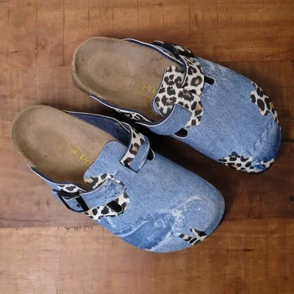Papillio Women's Blue and Leopard Print Clogs - Picture 2 of 8